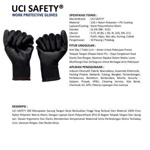 Distributor Sarung Tangan PU Uci Safety Murah di Solo Jawa Tengah