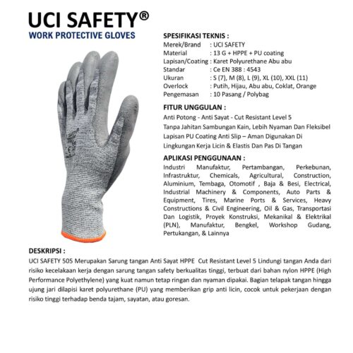 Cutting Safety Gloves dilengkapi Ukuran M