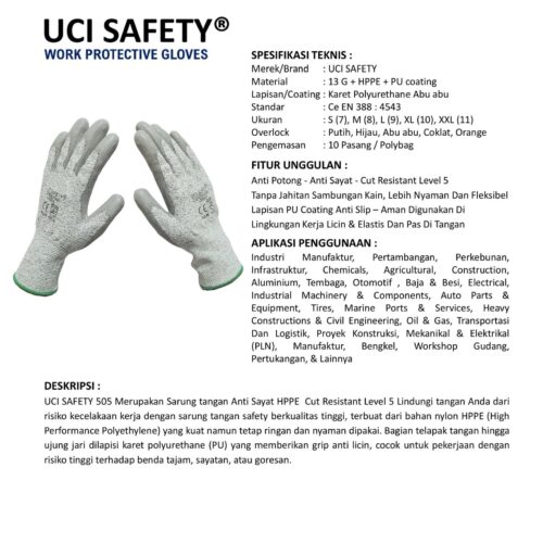 Ukuran S Tebal Cut Resistant Level 5 ukuran lengkap