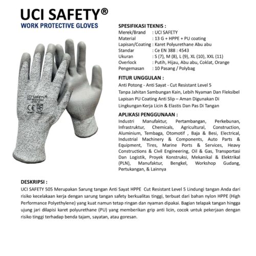 EN 388 4543 Konstruksi Anti Iris ukuran lengkap