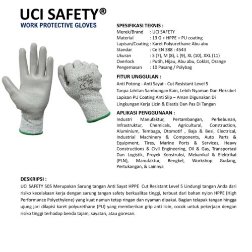 Dilapisi Karet Pisau Cut Resistant Level 5 ukuran lengkap