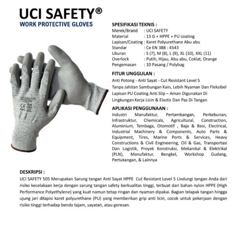 Safety Gloves EN 388 4543 Anti Licin warna Warna Abu Abu
