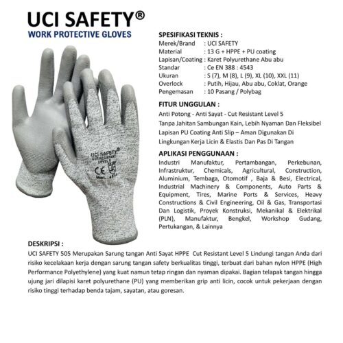 Pengaman Kerja Pabrik Sarung Tangan warna Cut Resistant Level 5