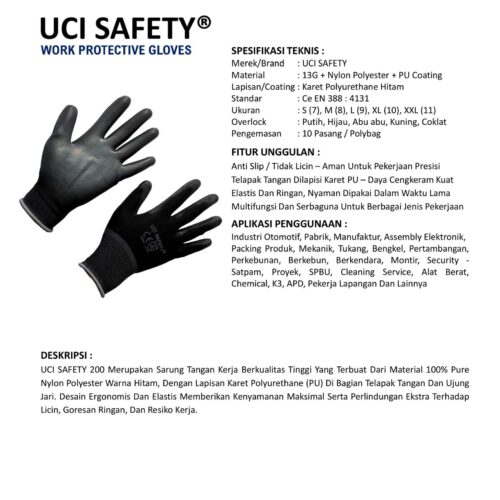 Sarung Tangan Coating Uci Safety Cocok untuk Bengkel & Mekanik Padang Sumatera Barat
