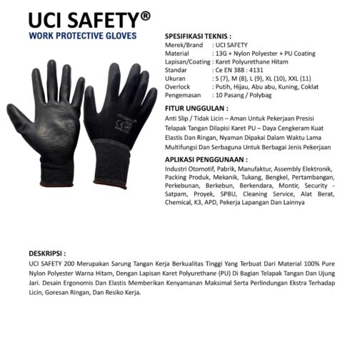 Sarung Tangan PU Uci Safety Cocok untuk Bengkel & Mekanik Balikpapan Kalimantan Timur