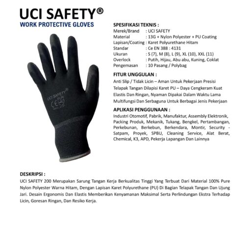 Sarung Tangan PU Uci Safety Cocok untuk Bengkel & Mekanik Surabaya Jawa Timur