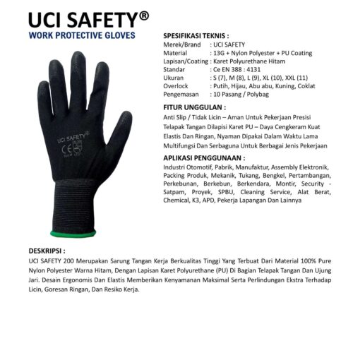 Sarung Tangan Coating Uci Safety Cocok untuk Bengkel & Mekanik Cirebon Jawa Barat