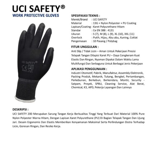 Sarung Tangan Hitam Uci Safety untuk Proyek & Industri di Padang Sumatera Barat