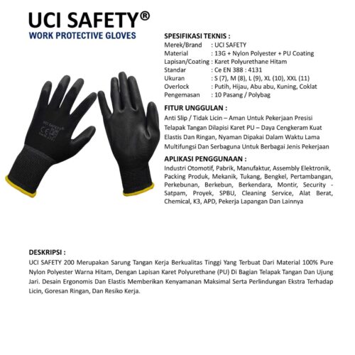 Sarung Tangan Coating Uci Safety Cocok untuk Bengkel & Mekanik Bekasi Jawa Barat