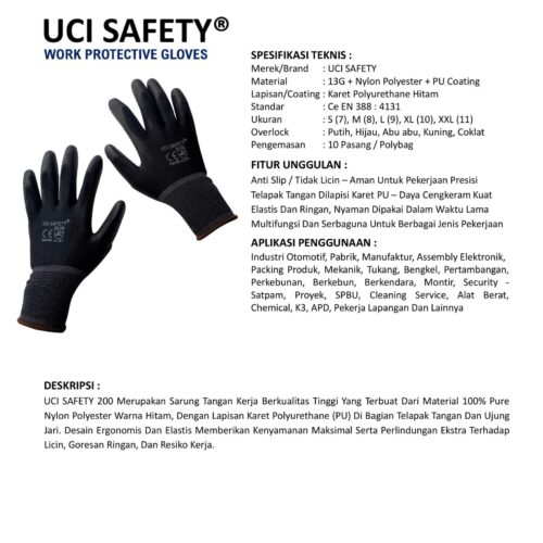 Sarung Tangan PU Uci Safety untuk Proyek & Industri di Bekasi Jawa Barat