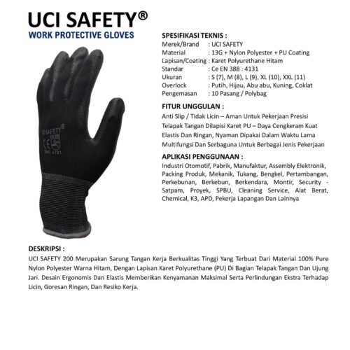 Sarung Tangan Anti Slip Uci Safety Cocok untuk Bengkel & Mekanik Pekanbaru Riau