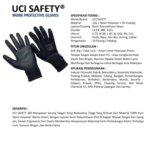 Supplier Sarung Tangan Hitam Uci Safety Resmi di Padang Sumatera Barat