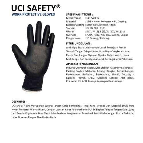 Sarung Tangan PU Uci Safety Cocok untuk Bengkel & Mekanik Pekanbaru Riau