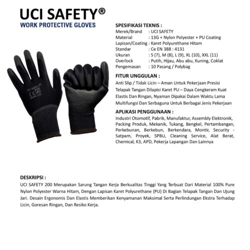 Distributor Sarung Tangan Anti Slip Uci Safety Murah di Manado Sulawesi Utara