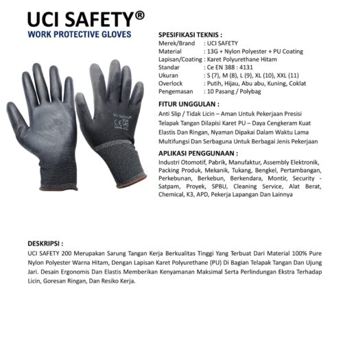 Sarung Tangan PU Uci Safety Cocok untuk Bengkel & Mekanik Bekasi Jawa Barat