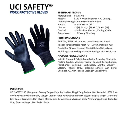 Supplier Sarung Tangan Hitam Uci Safety Resmi di Pontianak Kalimantan Barat