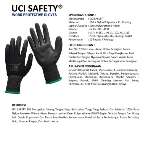 Sarung Tangan Hitam Uci Safety Cocok untuk Bengkel & Mekanik Kupang NTT
