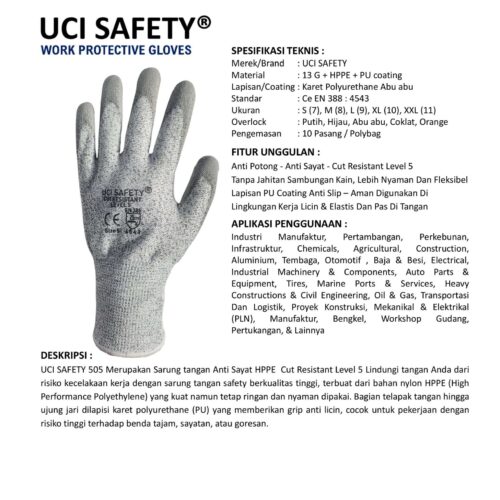 Uci Safety Warna Abu Abu Sarung Tangan standar Safety Gloves