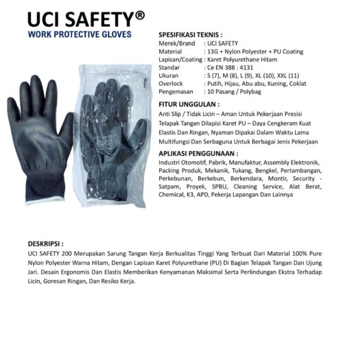 Sarung Tangan Anti Gores Uci Safety Cocok untuk Bengkel & Mekanik Surabaya Jawa Timur