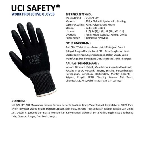 Sarung Tangan Hitam Uci Safety Cocok untuk Bengkel & Mekanik Bandung Jawa Barat