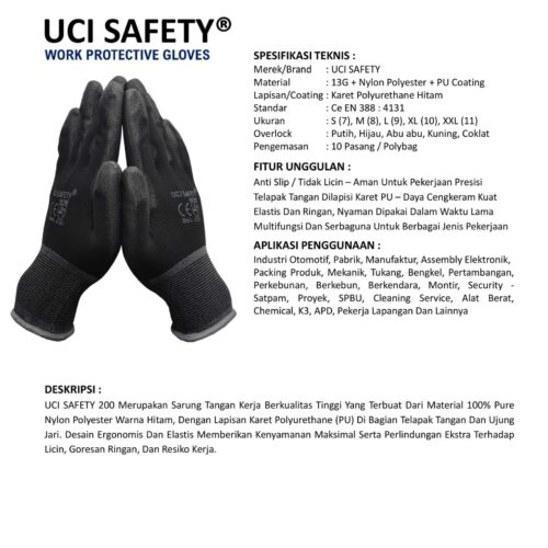 Sarung Tangan PU Uci Safety Cocok untuk Bengkel & Mekanik Tangerang Banten
