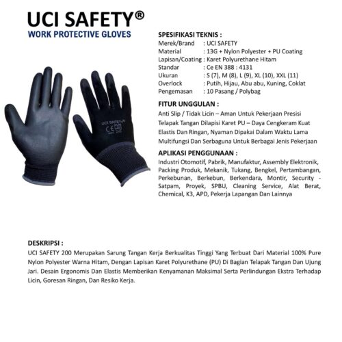 Sarung Tangan PU Uci Safety untuk Proyek & Industri di Padang Sumatera Barat