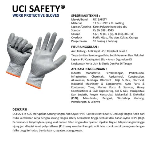 Ukuran S HPPE untuk Safety Gloves