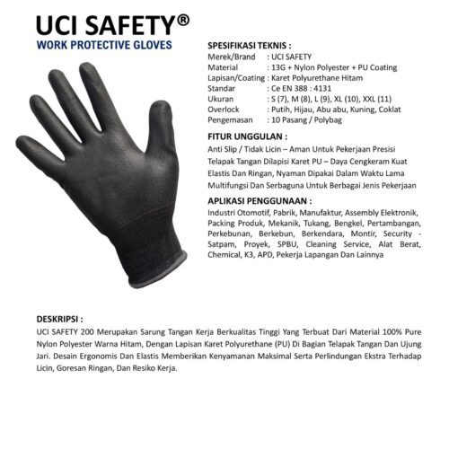 Supplier Sarung Tangan PU Uci Safety Resmi di Padang Sumatera Barat