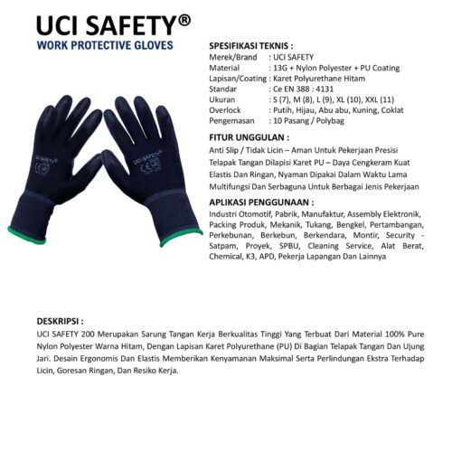Sarung Tangan Coating Uci Safety Cocok untuk Bengkel & Mekanik Pontianak Kalimantan Barat