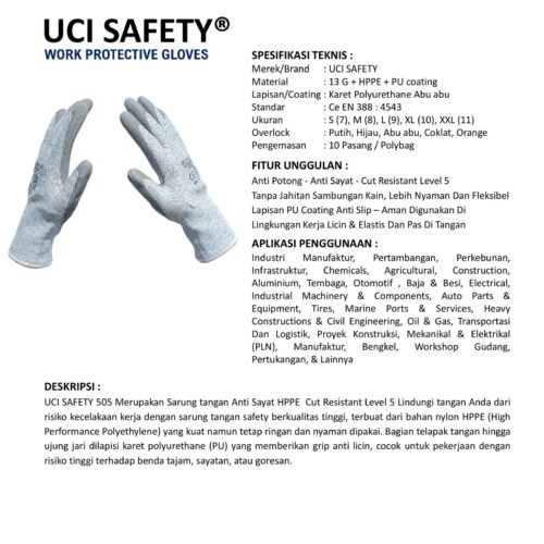 Karet Polyurethane Cut Resistant Level 5 untuk Pabrik